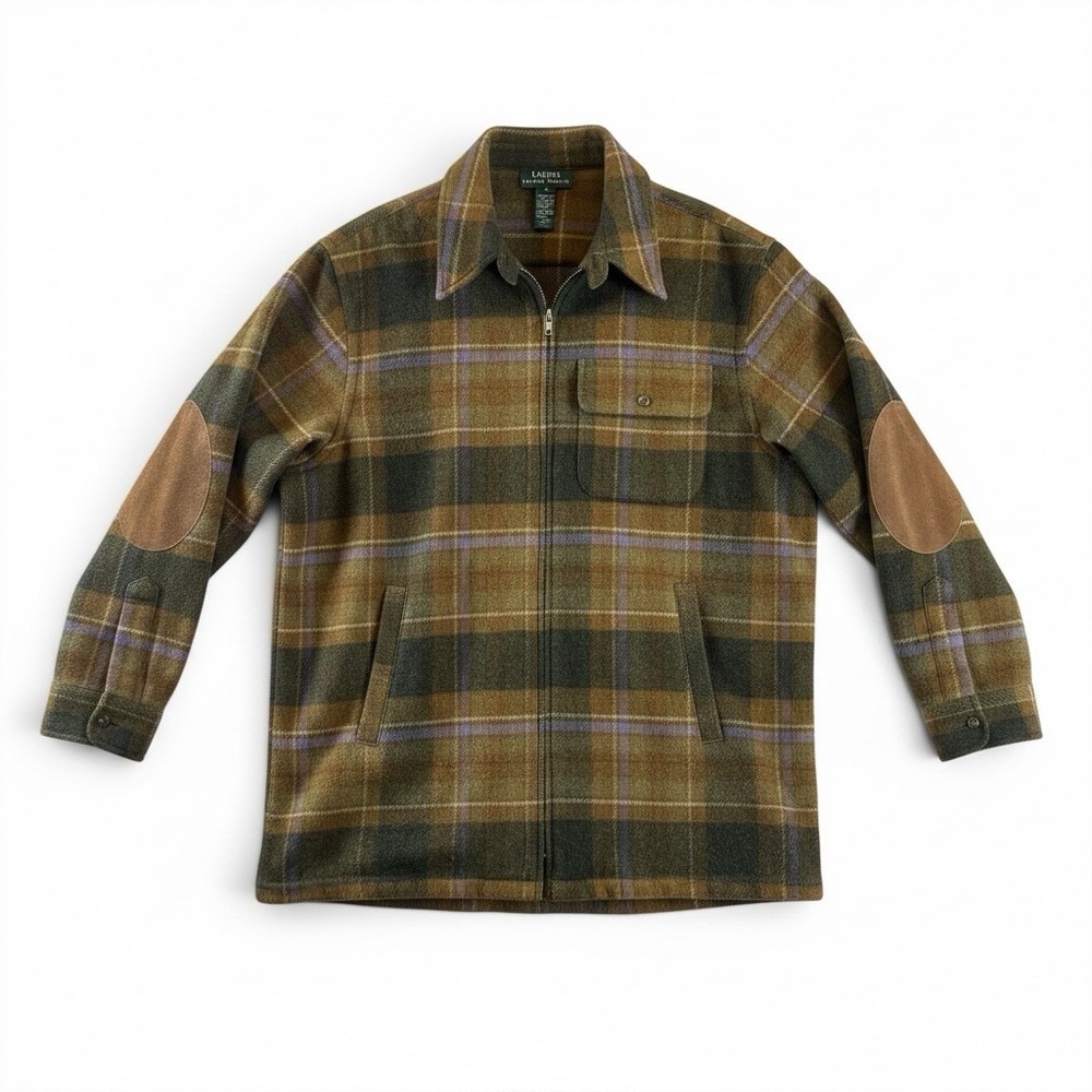 Lauren Ralph Lauren Shirt Jacket Womens SZ M Lambswool Plaid Tartan Full Zip